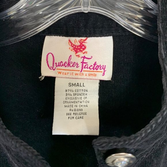 Quacker Factory Corduroy Rhinestone Jacket Size S Black Edgy Trucker Biker Sexy - Picture 5 of 12